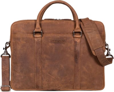 Laptoptas Leer - Schoudertas Heren - Zakelijk Gebruik - 2-in-1 Concept - 16 Inch - Cognac