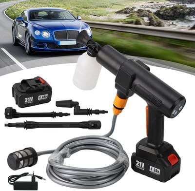 Accu - Hogedrukreiniger - Mobiele Hogedrukreiniger Met 2X 4000 mAh Accu's - Schuimsproeier - 6-In-1 Multifunctionele Sproeier En 180° Draaibare Sproeier Voor Auto's