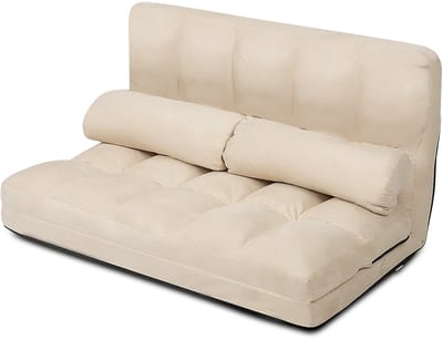 COSTWAY Lazy 3-in-1 vloerbank, inklapbaar, slaapbank met 6 standen verstelbare rugleuning en 2 kussens, slaapfunctie voor slaapkamer, woonkamer en balkon, belastbaar tot 150 kg (beige)