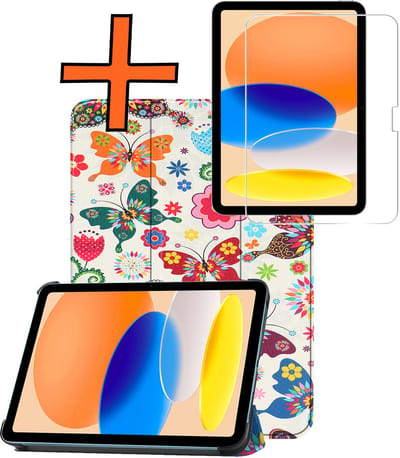 Hoesje - Geschikt voor Apple iPad A16/A18 (2025/2026) - 11 inch (11e & 12e generatie) - Met Screenprotector - Trifold Bookcase - Hard Cover - Hardcover Book Case - Tablet Hoes - Vlinders