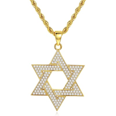 Diamanten Ster David Milieu Ketting Zegel van Salomo Hexagram Hip Hop Gouden Koppel Ketting beige