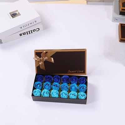 Romantische 18-delige Geschenkdoosset met Zeepbloemen met Rozengeur, met Vlinder-thema en Regenboogpatronen, Perfect voor Verjaardagen, Bruidsmeisjes, Kerst blauw