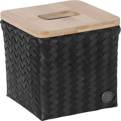 Tissue box - Tissue houder - Tissue doos - Zakdoek doos - Bamboe deksel - Handed By Top Fit square - zwart, black