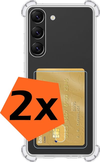 Hoes - 2 Stuks - Geschikt voor Samsung Galaxy S23 - Met Pashouder en Kaarthouder - Telefoon Hoesje Shockproof - Siliconen Case - Back Cover - Shock Proof - Pasjes Houder - Transparant
