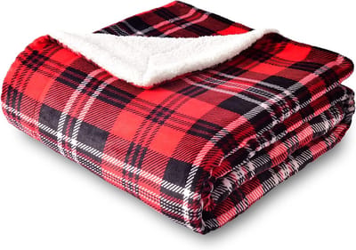 Luxe Sherpa Fleece Plaid Deken Rood/Grijs Geruit – Extra Zacht en Warm