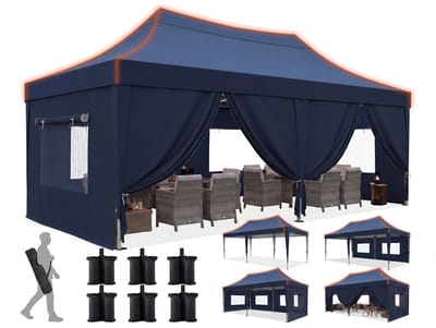 Quictent Vouwbare Partytent 3x6m – Waterdicht Partytent met 8 Zijwanden, Verstelbare Hoogte – Blauw