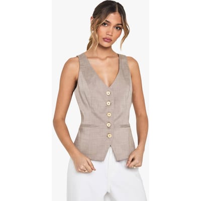 boohoo Dames Wooden Button Fitted Tailored Waistcoat | Paddestoel | Maat: 36