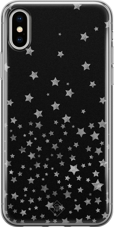 Casimoda® hoesje - Geschikt voor iPhone Xs - Falling Stars - Siliconen/TPU telefoonhoesje - Backcover - Sterren - Bruin/beige