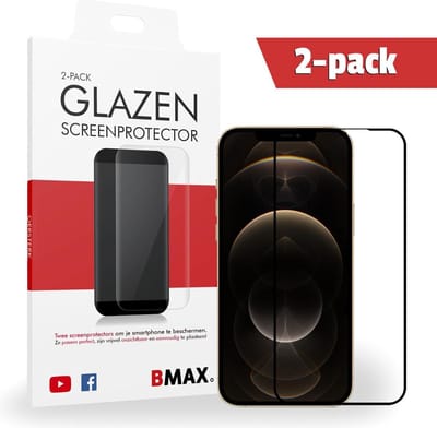2-pack BMAX geschikt voor de iPhone 12 Pro Max Screenprotector Full Cover - gehard glas - Beschermglas - Tempered Glass - Glasplaatje - Zwart
