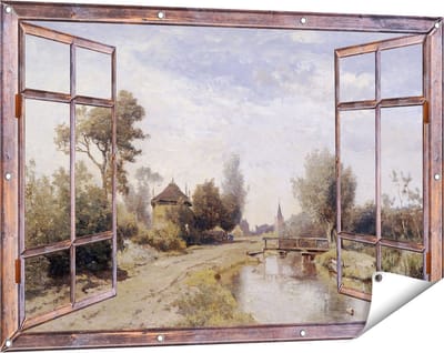 Gards Tuinposter Doorkijk Landschap bij Kortenhoef - Paul Joseph Constantin Gabriël - 120x80 cm - Tuindoek - Tuindecoratie - Wanddecoratie buiten - Tuinschilderij