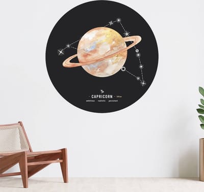 Muurcirkel zelfklevend behang - Sterrenbeeld planeet Steenbok - Wanddecoratie - 080cm behangcirkel - Ronde sticker voor aan de muur - Behangsticker verkrijgbaar in verschillende formaten