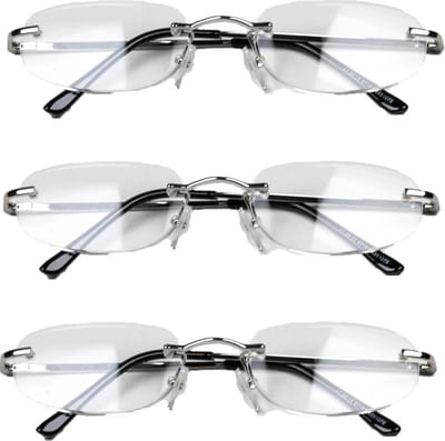 Melleson Eyewear Leesbril Randloos - +1.50 - 3 Stuks - Ovale Glazen - Met 3 Pouches