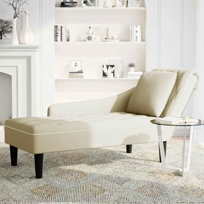 vidaXL - Chaise - longue - met - kussen&rechterarmleuning - fluweel - crèmekleurig