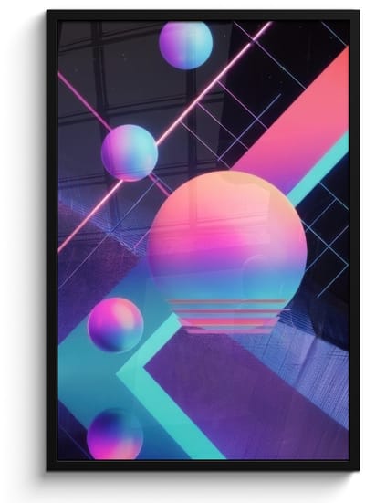 Poster in lijst - Fotolijst 60x90 cm - Posters - Cirkels - Vlakken - Abstract - Blauw - Posterlijst zwart - Decoratie - Wanddecoratie woonkamer - Muurdecoratie slaapkamer