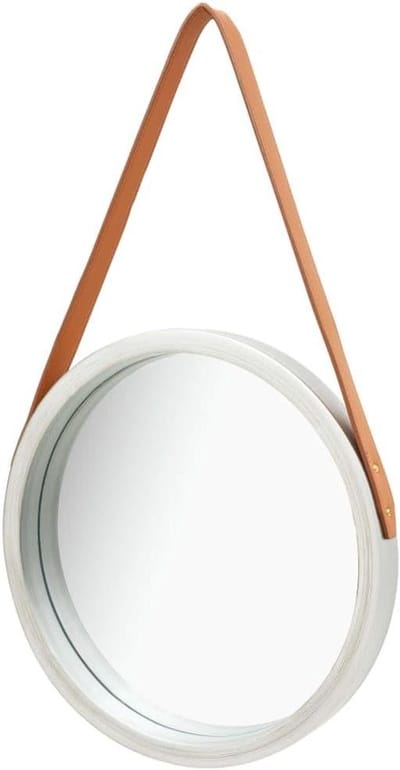 Ronde Wandspiegel - Hangspiegel Decoratief - Slaapkamer Decoratie - Verstelbare Riem - 40 cm Diameter - Zilver