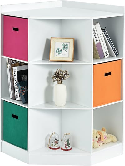 COSTWAY Kinderrek met 3 verdiepingen, modern hoekrek voor opslag, opbergrek voor boeken, speelgoed, pop, boekenrek voor kinderen, voor kinderkamer, woonkamer (wit, 9 vakken)
