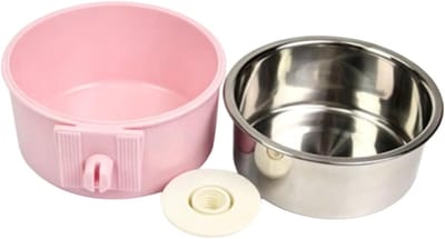 Voerbak voor Dieren - Waterbak Kooi - Voeren en Wateren - Afneembare Kom - 13x11.5x6cm - Roze