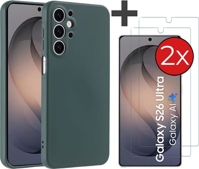 Hoesje geschikt voor Samsung Galaxy S26 Ultra hoesje zacht siliconen met 2 Stuks gehard glas Screenprotectors - Arara backcover - Pine Groen