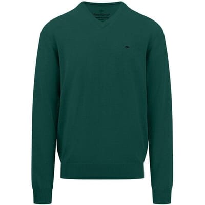 Fynch-Hatton Trui Uni Color V-Neck Superfine Cotton Dark Emerald / male