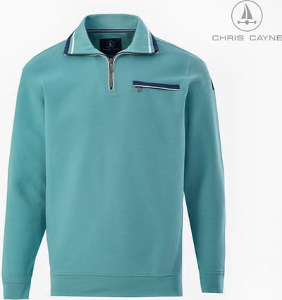 Chris Cayne herensweatshirt - structuur - borstzak - 3XL - mintgroen - trui - borstzak - kraag met rits - grote maten