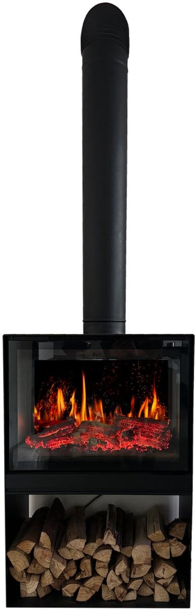 Comfortable at Home, Como 68, Vrijstaande high-end elektrische sfeerhaard breed 68cm, Mooiste vlameffect, HD-LCD-techniek, 4,5mm massief staal, Incl. schoorsteen-element, Schakelbare verwarming 750/1500W, Timer, Afstandsbediening, App-bediening