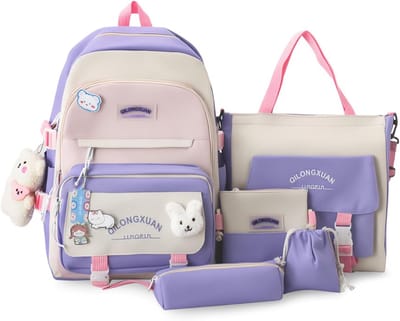 Schooltas Set - Meisjes Rugzak - Dagelijks Gebruik - Compleet 5-delig - 45 cm - Paars