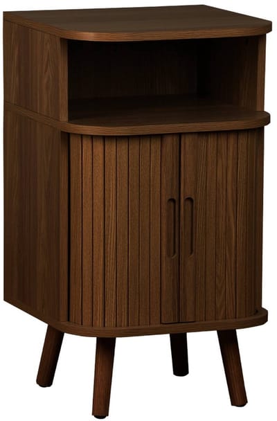sweeek - Nachtkastje 2 schuifdeuren + 1 vak houtlook gegroefd, l 40 x d 40 x h 70cm