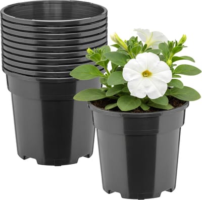 Garronda Set van 10 hoge ronde kunststof kweekpotten met drainagegaten (Zwart, Ø13 x 11,5 cm (1L)) GD-KW-RH