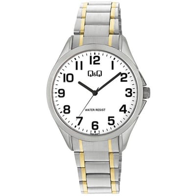 Q&Q C04A-004PY - Horloge - Analoog - Mannen - Heren - Stalen band - Rond - Metaal - Cijfers - Zilverkleurig - Goudkleurig - Wit
