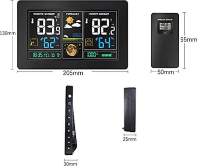 Draadloos Weerstation met Kleurendisplay en Alarm – Binnen- en Buitentemperatuur, Hygrometer, Thermometer en Wekker