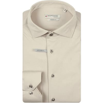 Giordano Overhemd Maggiore Semi Cutaway Jersey Subtle Contrast Liquid Cotton Mushroom / male