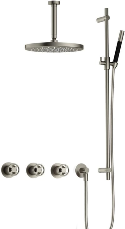 Hotbath Cobber - CW7067 - Inbouw Regendoucheset - Geborsteld Nikkel - 2 Stopkranen - Thermostatisch - Plafondbuis 15 cm - Hoofddouche 300 mm - Ronde Handdouche - Glijstang 900 mm - met M106 - Waterbesparend