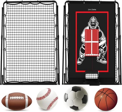 Triumpunpre 2-in-1 honkbaltrainingsnet, 155 x 121 x 103 cm, veelzijdig reboundnet voor honkbal en softbal, verstelbare hoek, draagbaar, voor binnen en buiten