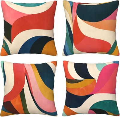 Set van 4 kussenslopen, sierkussenovertrekken, kleurgeometrie, 65 x 65 cm, behaaglijk, kussenhoes met onzichtbare ritssluiting, zacht, wollig, bankkussen, wasbaar, voor terras, tuin, bank en woonkamer