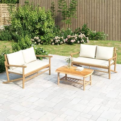 Tuinbank met kussen - Buitenbank bankje - Ontspannen in de tuin - Gemaakt van bamboe - 115 x 75 cm