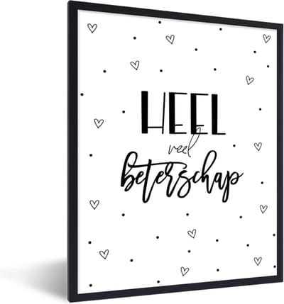 Fotolijst incl. Poster Zwart Wit- Sterkte - Quote - Hart - Zwart wit - 30x40 cm - Posterlijst