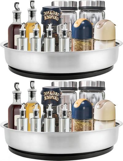 360 Graden Draaiende Tray voor Organisatie, Roestvrijstalen Keuken- en Badkameroplossing, Ideaal voor Kruidenierswaren, Keukenkastjes en Koelkasten