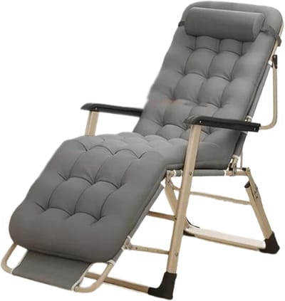 Opvouwbare Relaxstoel - Draagbare Stoel - Buiten Ontspannen - Met Hoofdsteun Kussen - 108x60x100cm - Grijs Katoen