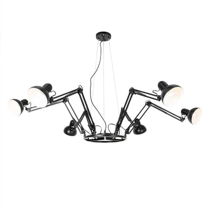 QAZQA hobby spinne - Industriele Hanglamp voor boven de eettafel | in eetkamer - 6 lichts - Ø 206 cm - Zwart - Industrieel - Woonkamer