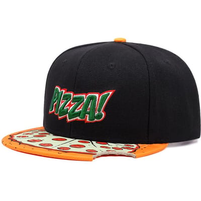 Chapeau à visière plate imprimé broderie pizza pour homme nouveau chapeau hip hop pour femme chapeau de baseball protection solaire sports d'extérieur chapeau décontracté black