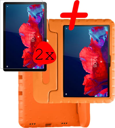 Hoesje Geschikt voor Lenovo Tab P11 - Met 2x Screenprotector - Kinderhoes Shockproof Bumper - Kidsproof Case - Tablet Hoes - Kinder Hoes Cover - Oranje