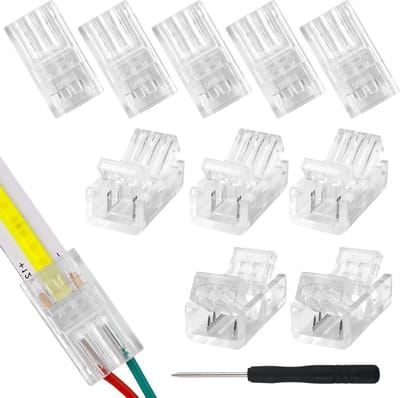 Set van 10 stuks 2-pins 8mm COB LED connectoren voor het aansluiten van COB LED-draden en lichtstrips met schroevendraaier, ideaal voor verlichting en DIY-projecten