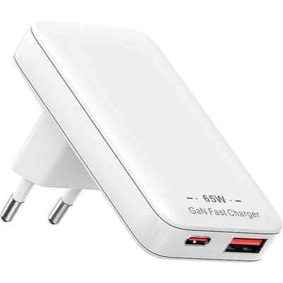 65W GaN Snelle Oplader 2 Poorten USB C USB A Wandoplader Snel Opladen Blok voor Telefoon Laptop Tablet USB-C+USB-A