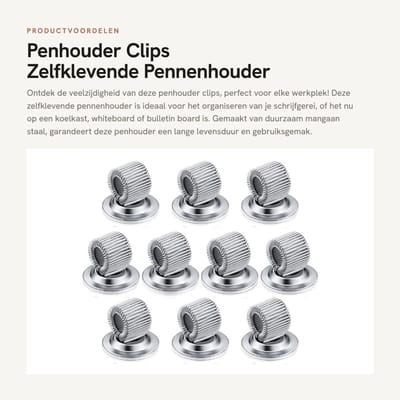 Dailygoods- Penhouder zelfklevend 10 stuks - Penhouder voor koelkast - Penhouder voor whiteboard - Penhouder voor bulletin board - Penhouder mangaan staal - Duurzaam en flexibel - Magnetische Penhouder