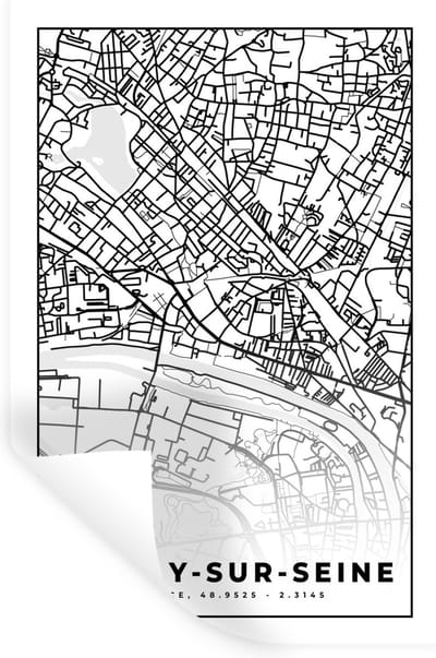 Muurstickers - Sticker Folie - Stadskaart - Plattegrond - Kaart - Frankrijk - Épinay-sur-Seine - Zwart wit - 20x30 cm - Plakfolie - Muurstickers Kinderkamer - Zelfklevend Behang - Zelfklevend behangpapier - Stickerfolie