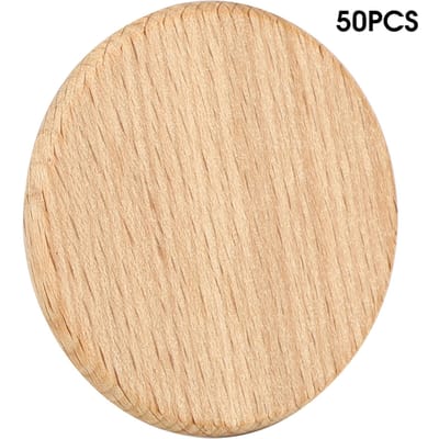 50 Pièces Rondelles de Bois Vierges Rondes Hêtre Copeau Sans Trou DIY Fait Main Accessoires de Décoration(6cm )