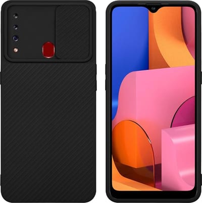 Cadorabo Hoesje geschikt voor Samsung Galaxy A20s in Bonbon Zwart - Beschermhoes van flexibel TPU-silicone Case Cover en met camerabescherming