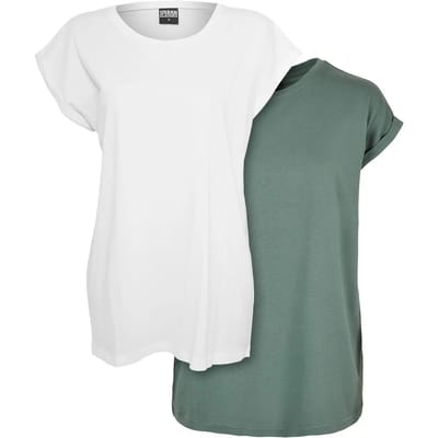 Urban Classics - Extended Shoulder 2-pack Top - XS - Wit/Groen