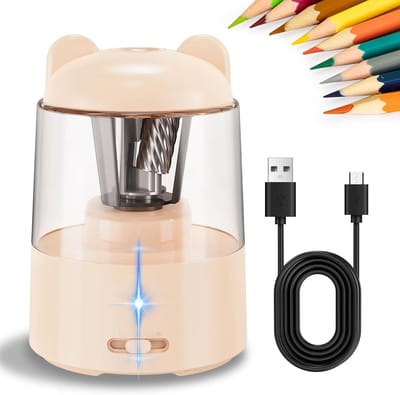 KZQ Elektrische puntenslijper met indicatielampje - Geschikt voor kleurpotloden en potloden - Schattig ontwerp voor kinderen en als cadeau - Abrikoos