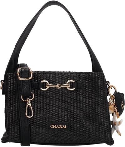 Charm London Santorini Handtas - Schoudertas - Crossbodytas - Dames - Rietlook - Zomer - Zwart